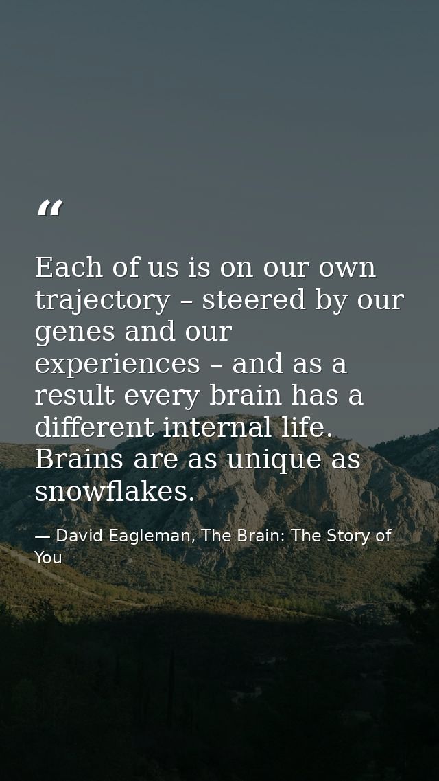 Each of us is on our own trajectory – steered by our genes and our experiences – and as a result every brain has a diffe — David Eagleman, The Brain: The Story of You