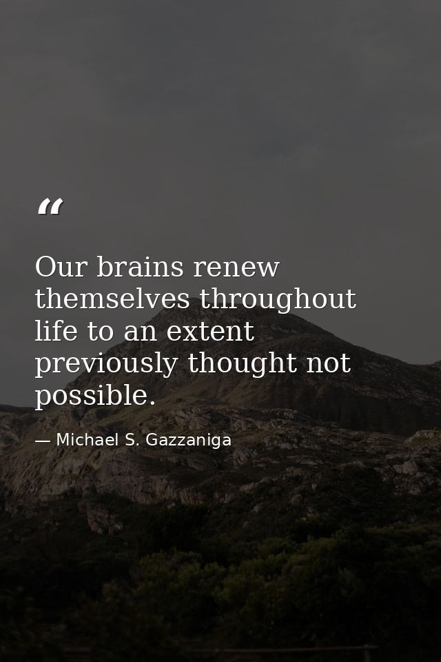 Our brains renew themselves throughout life to an extent previously thought not possible. — Michael S. Gazzaniga