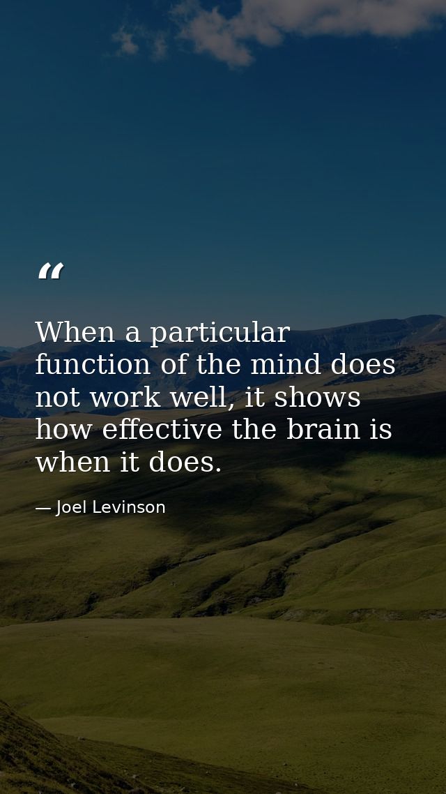 When a particular function of the mind does not work well, it shows how effective the brain is when it does. — Joel Levinson