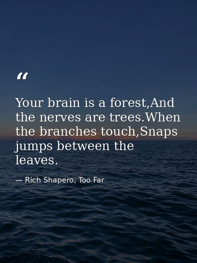 Your brain is a forest,And the nerves are trees.When the branches touch,Snaps jumps between the leaves. — Rich Shapero, Too Far