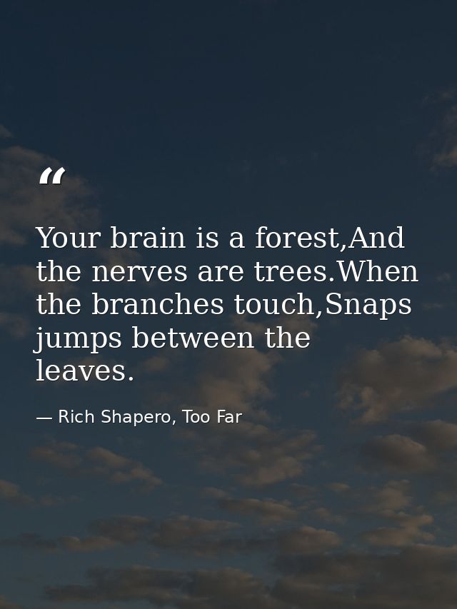 Your brain is a forest,And the nerves are trees.When the branches touch,Snaps jumps between the leaves. — Rich Shapero, Too Far