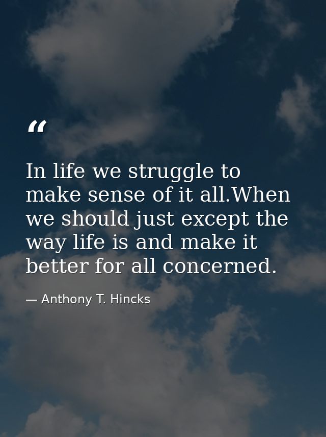 In life we struggle to make sense of it all.When we should just except the way life is and make it better for all concer — Anthony T. Hincks