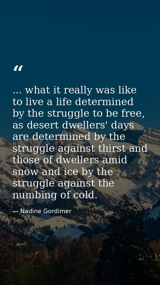 ... what it really was like to live a life determined by the struggle to be free, as desert dwellers' days are determine — Nadine Gordimer