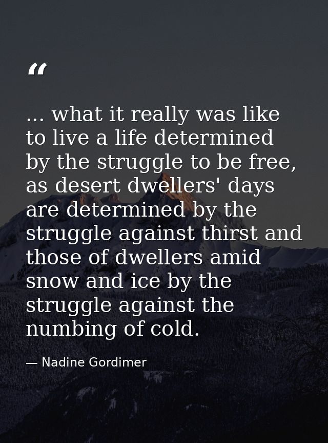 ... what it really was like to live a life determined by the struggle to be free, as desert dwellers' days are determine — Nadine Gordimer