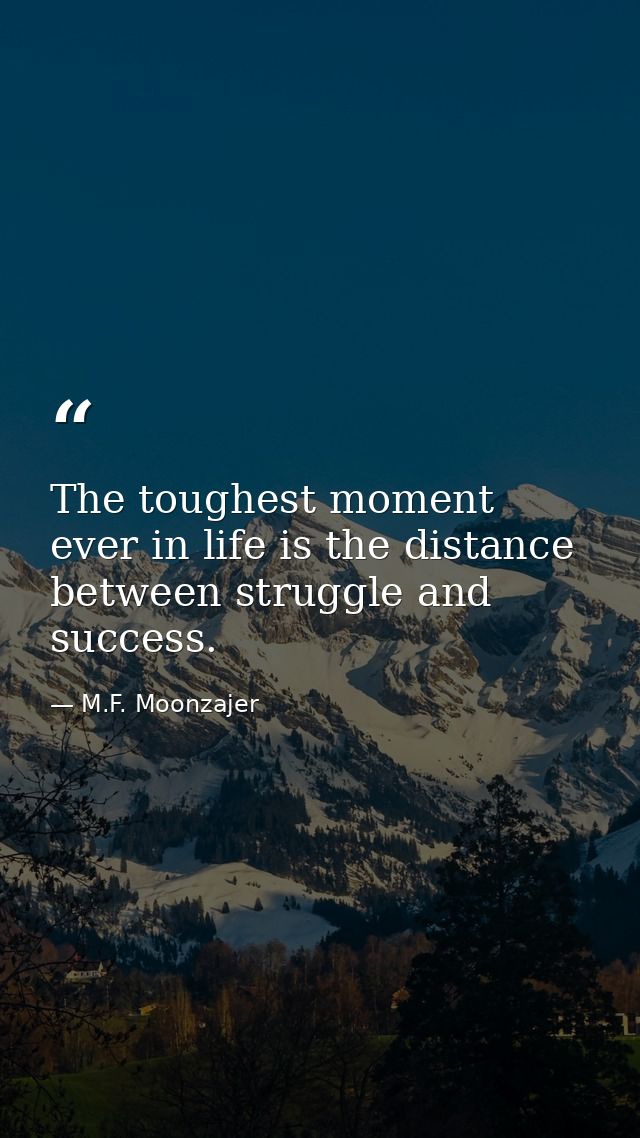 The toughest moment ever in life is the distance between struggle and success. — M.F. Moonzajer