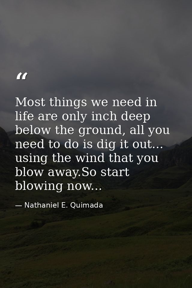 Most things we need in life are only inch deep below the ground, all you need to do is dig it out... using the wind that — Nathaniel E. Quimada