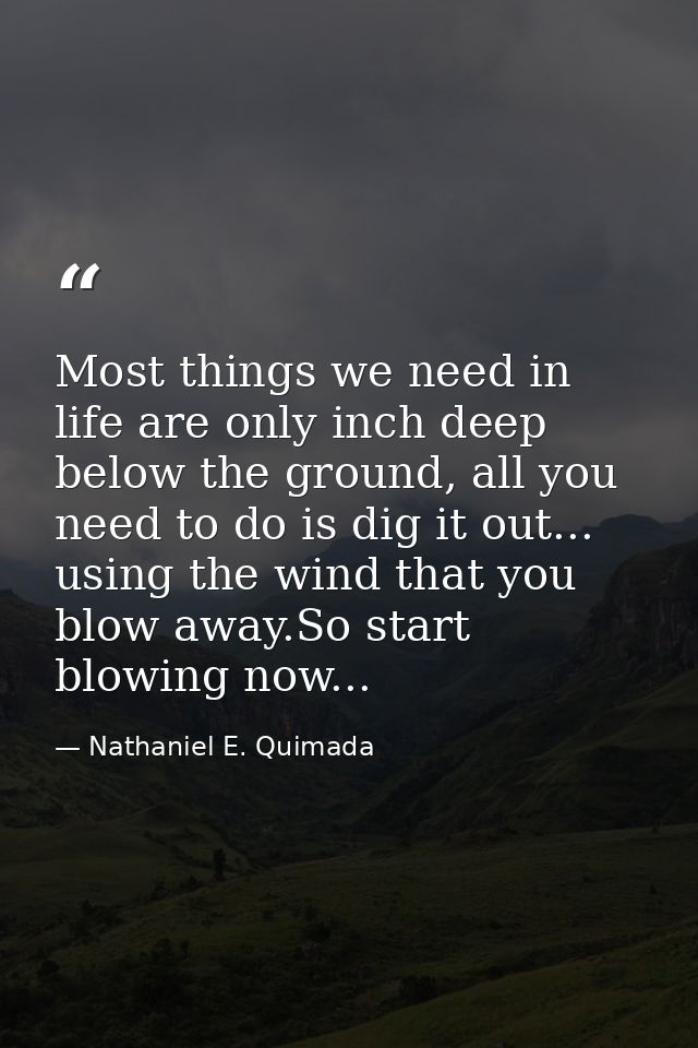 Most things we need in life are only inch deep below the ground, all you need to do is dig it out... using the wind that — Nathaniel E. Quimada