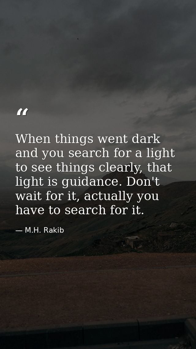 When things went dark and you search for a light to see things clearly, that light is guidance. Don't wait for it, actua — M.H. Rakib