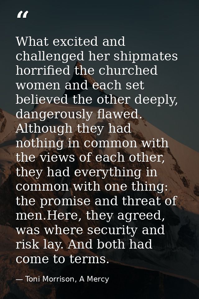 What excited and challenged her shipmates horrified the churched women and each set believed the other deeply, dangerous — Toni Morrison, A Mercy