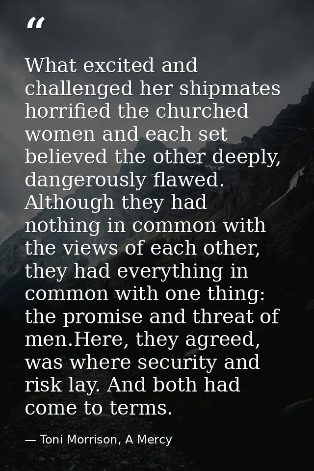 What excited and challenged her shipmates horrified the churched women and each set believed the other deeply, dangerous — Toni Morrison, A Mercy