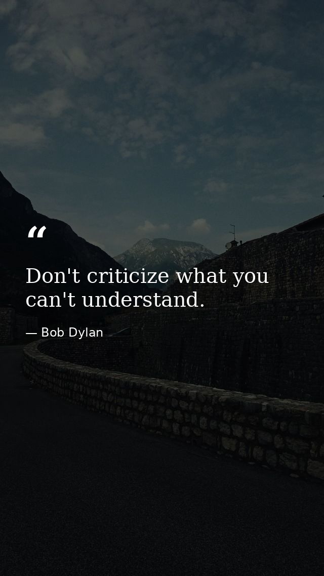 Don't criticize what you can't understand. — Bob Dylan