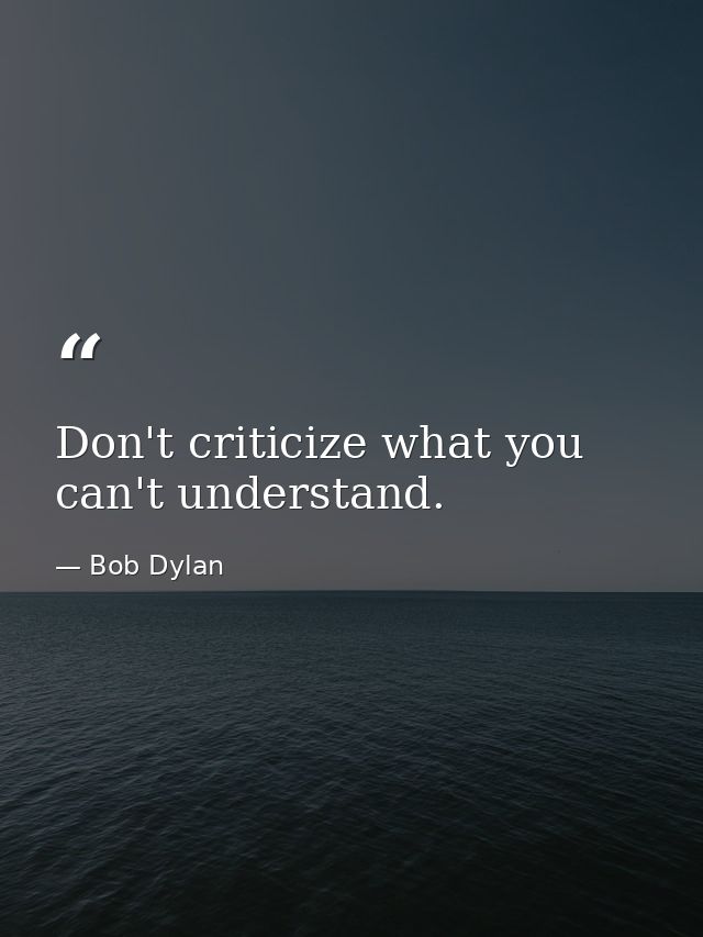 Don't criticize what you can't understand. — Bob Dylan