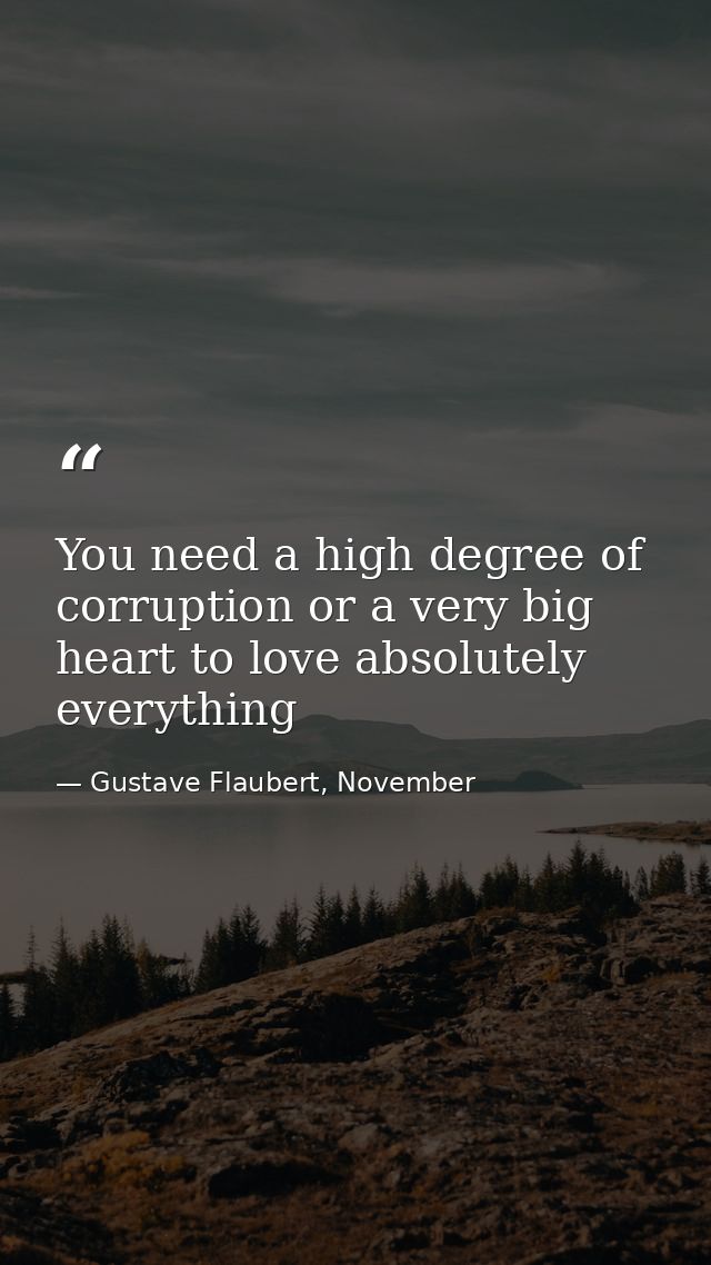 You need a high degree of corruption or a very big heart to love absolutely everything — Gustave Flaubert, November
