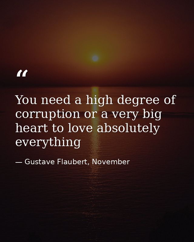 You need a high degree of corruption or a very big heart to love absolutely everything — Gustave Flaubert, November