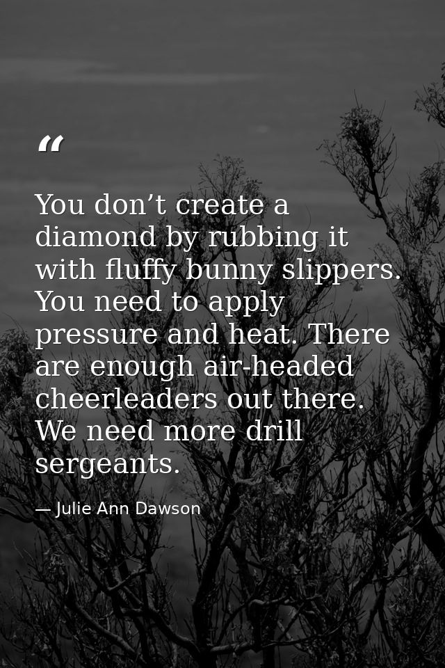You don’t create a diamond by rubbing it with fluffy bunny slippers. You need to apply pressure and heat. There are enou — Julie Ann Dawson