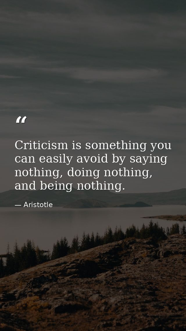 Criticism is something you can easily avoid by saying nothing, doing nothing, and being nothing. — Aristotle