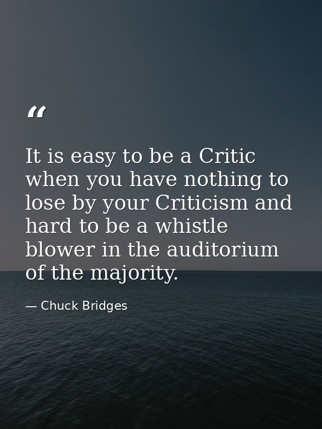 It is easy to be a Critic when you have nothing to lose by your Criticism and hard to be a whistle blower in the auditor — Chuck Bridges