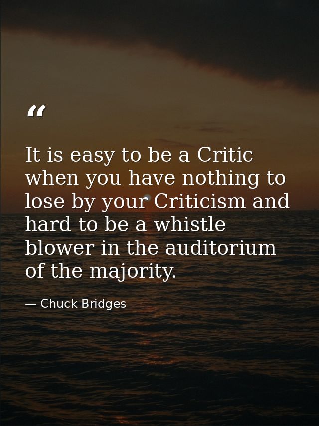 It is easy to be a Critic when you have nothing to lose by your Criticism and hard to be a whistle blower in the auditor — Chuck Bridges