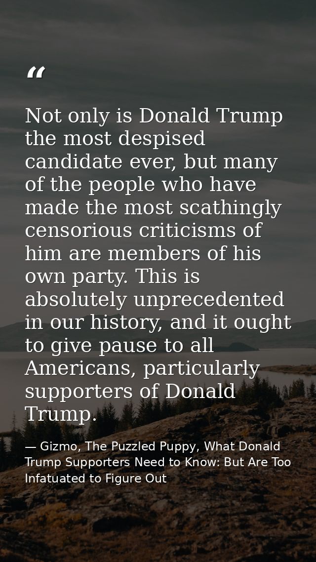 Not only is Donald Trump the most despised candidate ever, but many of the people who have made the most scathingly cens — Gizmo, The Puzzled Puppy, What Donald Trump Supporters Need to Know: But Are Too Infatuated to Figure Out
