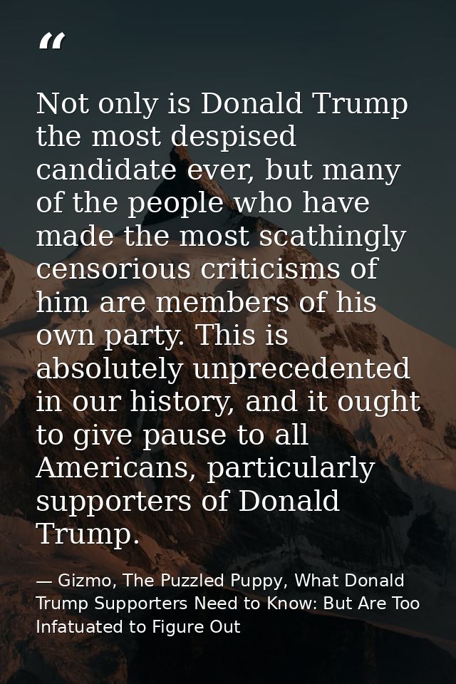 Not only is Donald Trump the most despised candidate ever, but many of the people who have made the most scathingly cens — Gizmo, The Puzzled Puppy, What Donald Trump Supporters Need to Know: But Are Too Infatuated to Figure Out