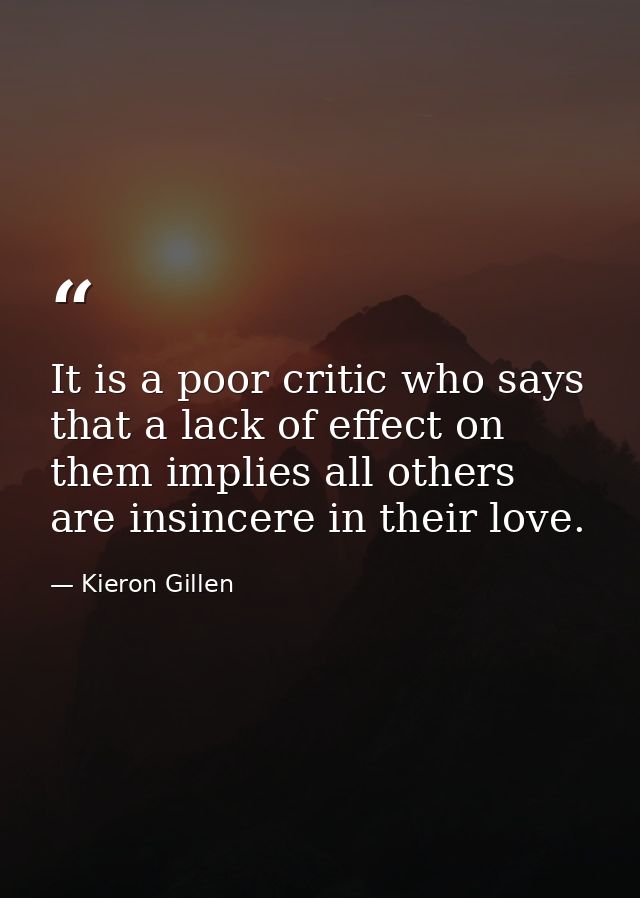It is a poor critic who says that a lack of effect on them implies all others are insincere in their love. — Kieron Gillen