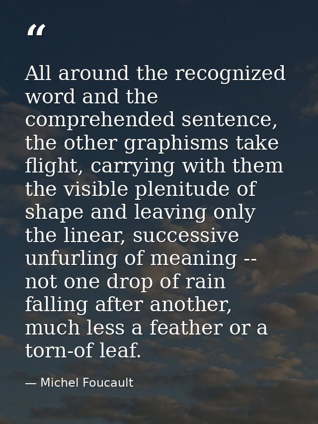 All around the recognized word and the comprehended sentence, the other graphisms take flight, carrying with them the vi — Michel Foucault