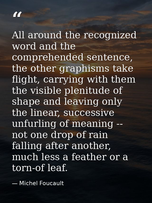 All around the recognized word and the comprehended sentence, the other graphisms take flight, carrying with them the vi — Michel Foucault