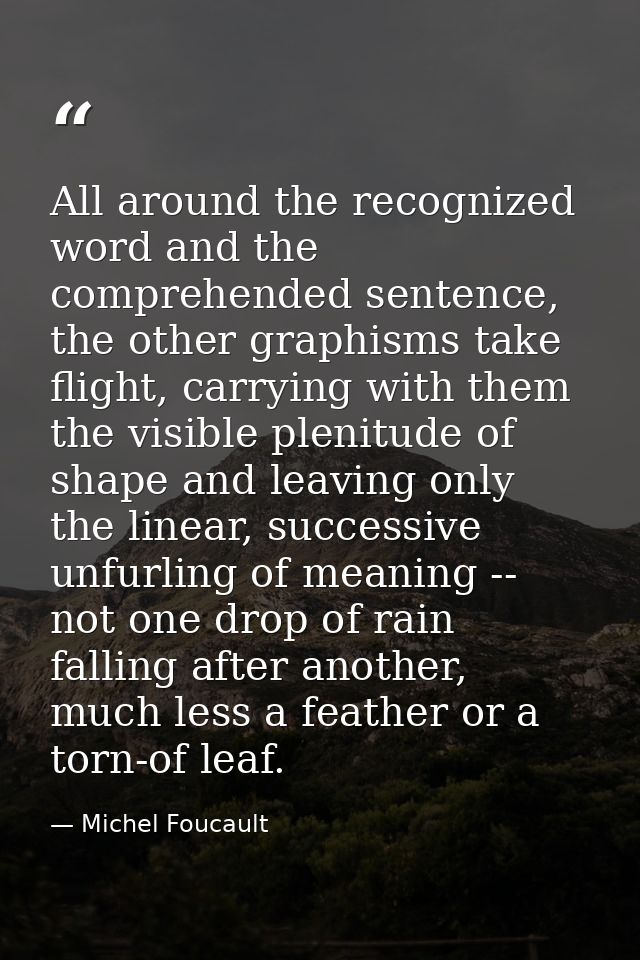 All around the recognized word and the comprehended sentence, the other graphisms take flight, carrying with them the vi — Michel Foucault