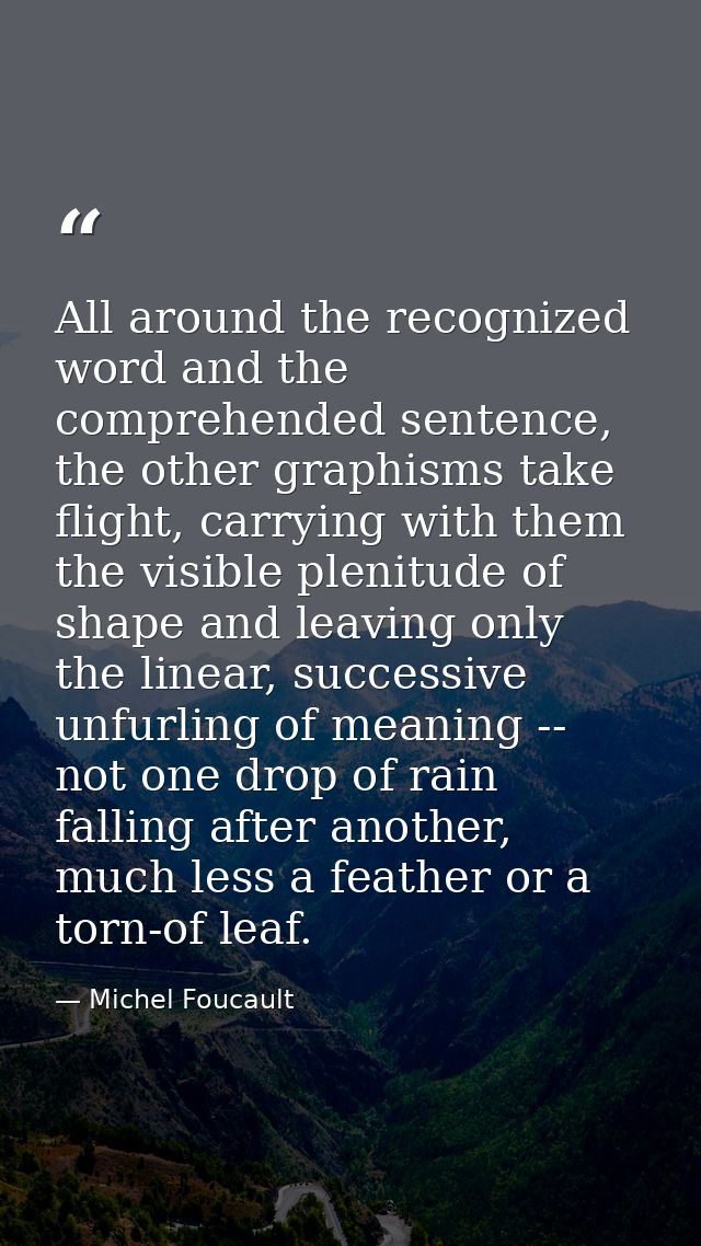 All around the recognized word and the comprehended sentence, the other graphisms take flight, carrying with them the vi — Michel Foucault