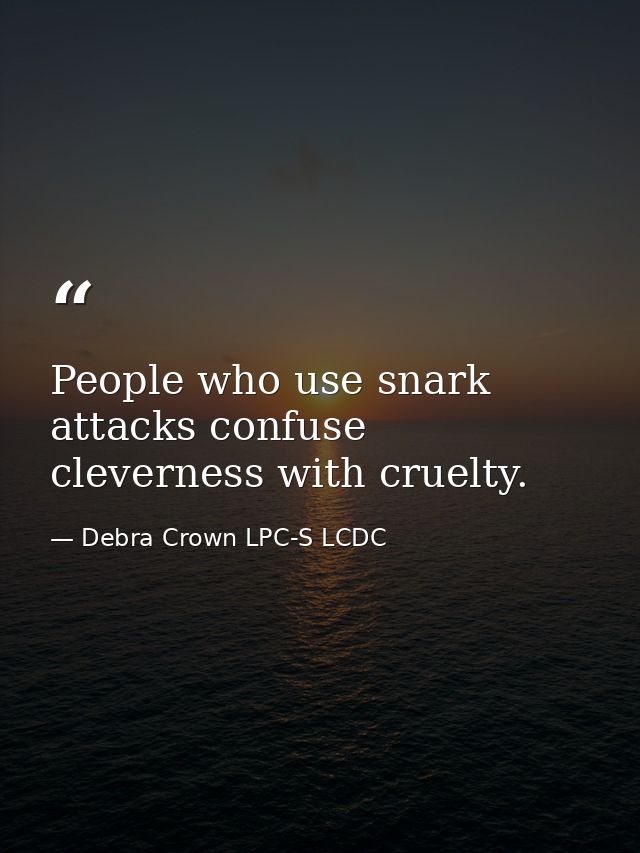 People who use snark attacks confuse cleverness with cruelty. — Debra Crown LPC-S LCDC