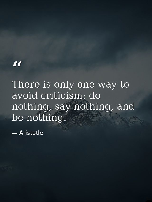 There is only one way to avoid criticism: do nothing, say nothing, and be nothing. — Aristotle