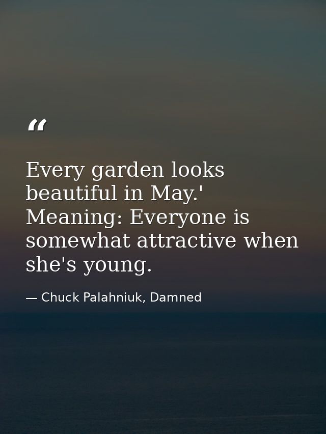 Every garden looks beautiful in May.' Meaning: Everyone is somewhat attractive when she's young. — Chuck Palahniuk, Damned