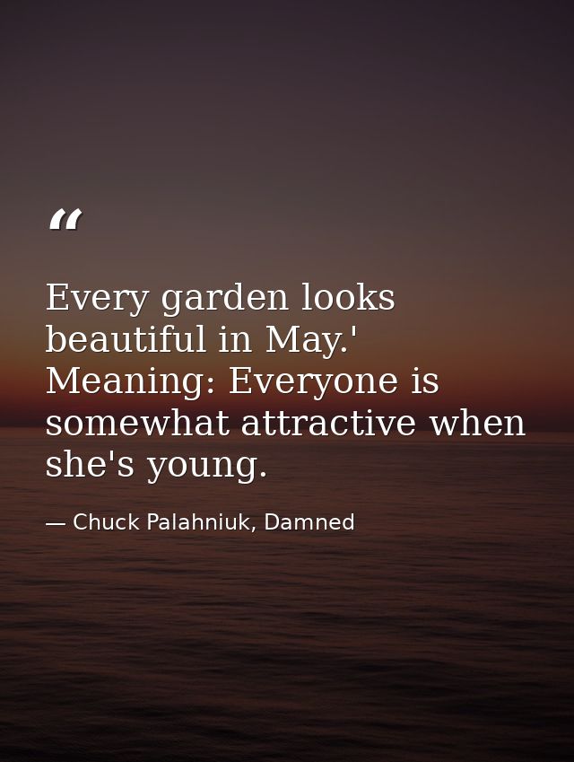 Every garden looks beautiful in May.' Meaning: Everyone is somewhat attractive when she's young. — Chuck Palahniuk, Damned