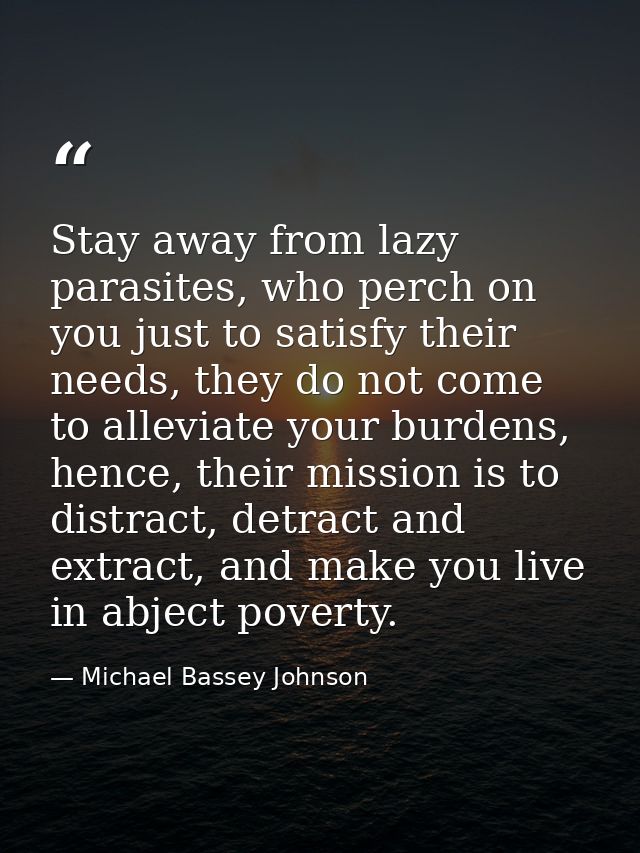 Stay away from lazy parasites, who perch on you just to satisfy their needs, they do not come to alleviate your burdens, — Michael Bassey Johnson