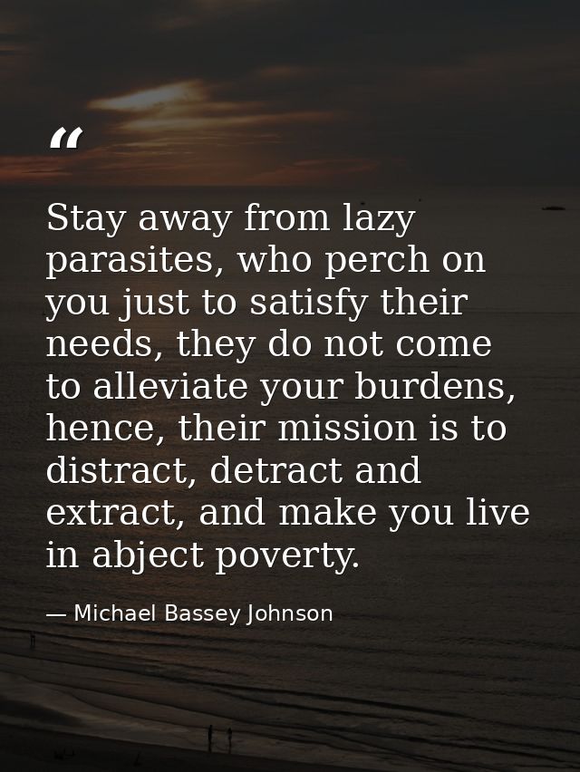 Stay away from lazy parasites, who perch on you just to satisfy their needs, they do not come to alleviate your burdens, — Michael Bassey Johnson