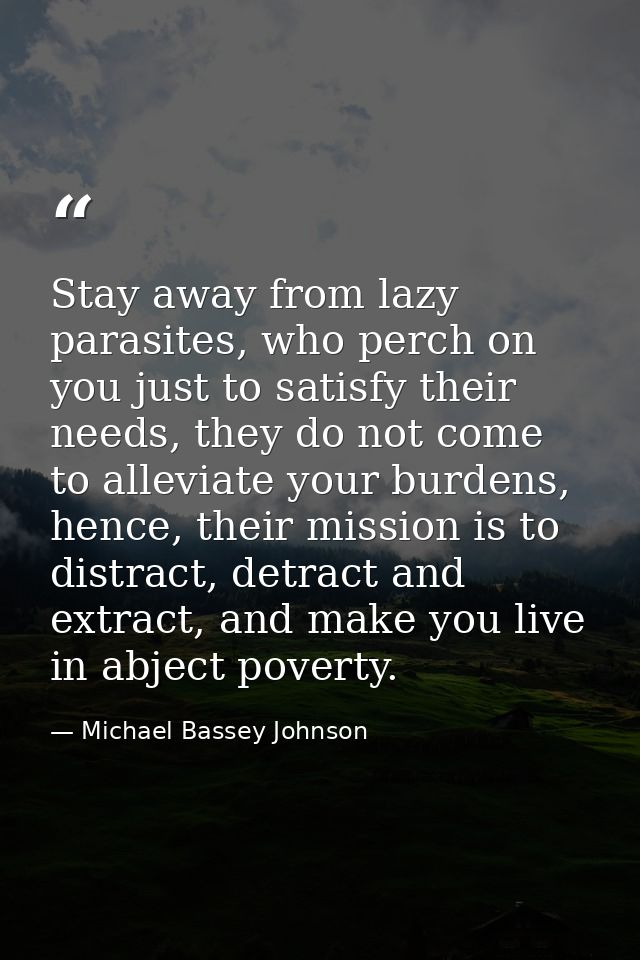 Stay away from lazy parasites, who perch on you just to satisfy their needs, they do not come to alleviate your burdens, — Michael Bassey Johnson