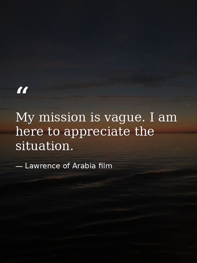 My mission is vague. I am here to appreciate the situation. — Lawrence of Arabia film