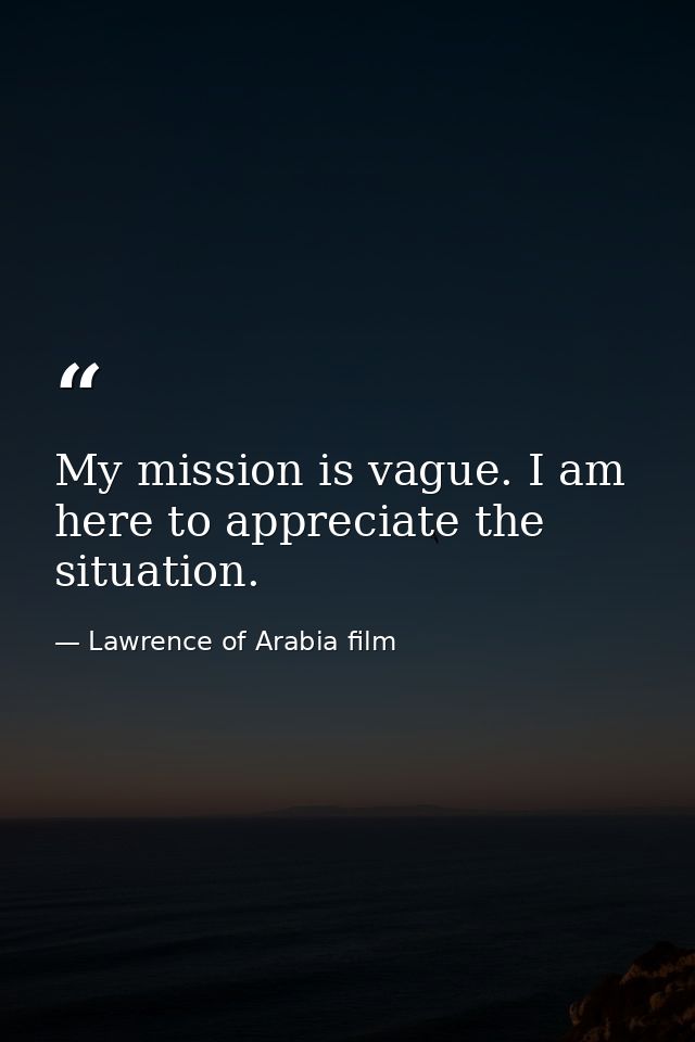 My mission is vague. I am here to appreciate the situation. — Lawrence of Arabia film