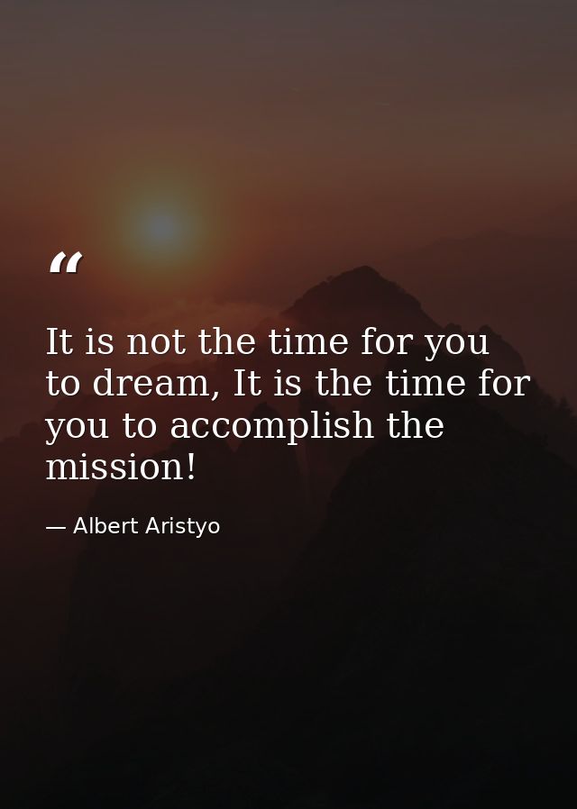 It is not the time for you to dream, It is the time for you to accomplish the mission! — Albert Aristyo
