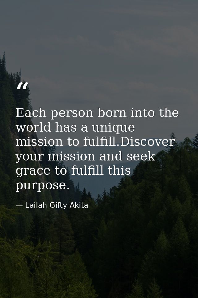 Each person born into the world has a unique mission to fulfill.Discover your mission and seek grace to fulfill this pur — Lailah Gifty Akita
