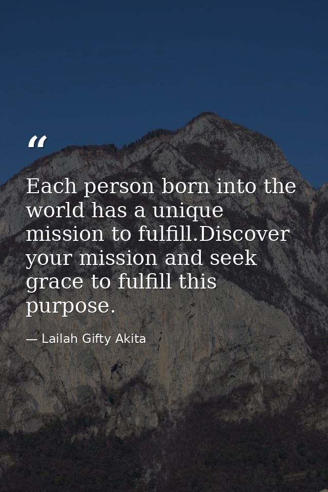 Each person born into the world has a unique mission to fulfill.Discover your mission and seek grace to fulfill this pur — Lailah Gifty Akita