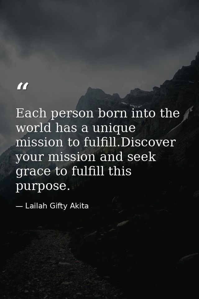 Each person born into the world has a unique mission to fulfill.Discover your mission and seek grace to fulfill this pur — Lailah Gifty Akita