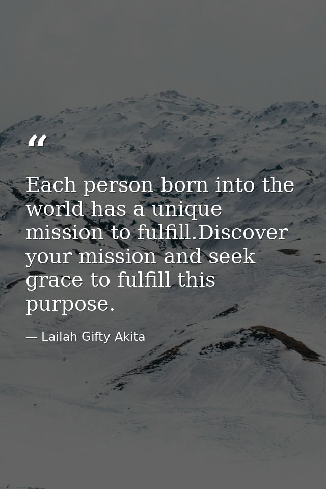 Each person born into the world has a unique mission to fulfill.Discover your mission and seek grace to fulfill this pur — Lailah Gifty Akita