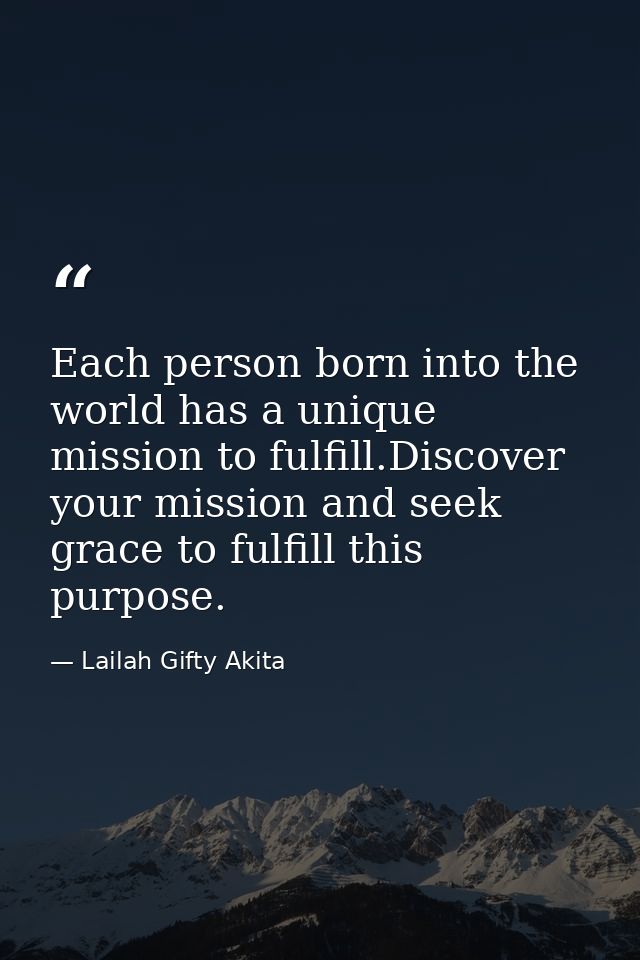 Each person born into the world has a unique mission to fulfill.Discover your mission and seek grace to fulfill this pur — Lailah Gifty Akita