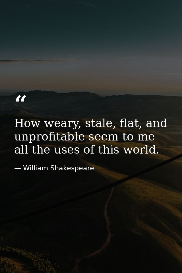 How weary, stale, flat, and unprofitable seem to me all the uses of this world. — William Shakespeare