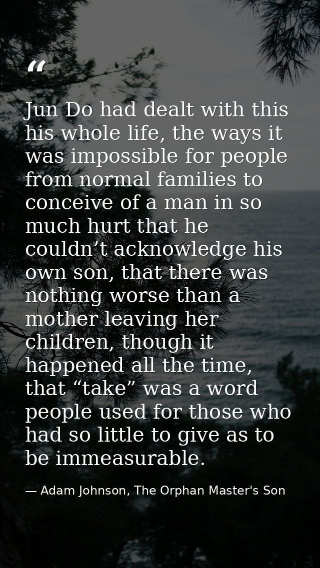 Jun Do had dealt with this his whole life, the ways it was impossible for people from normal families to conceive of a m — Adam Johnson, The Orphan Master's Son