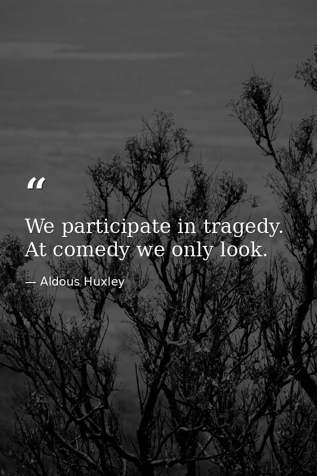 We participate in tragedy. At comedy we only look. — Aldous Huxley