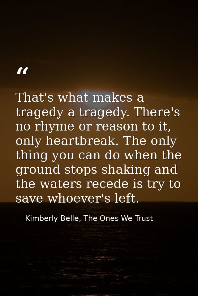 That's what makes a tragedy a tragedy. There's no rhyme or reason to it, only heartbreak. The only thing you can do when — Kimberly Belle, The Ones We Trust