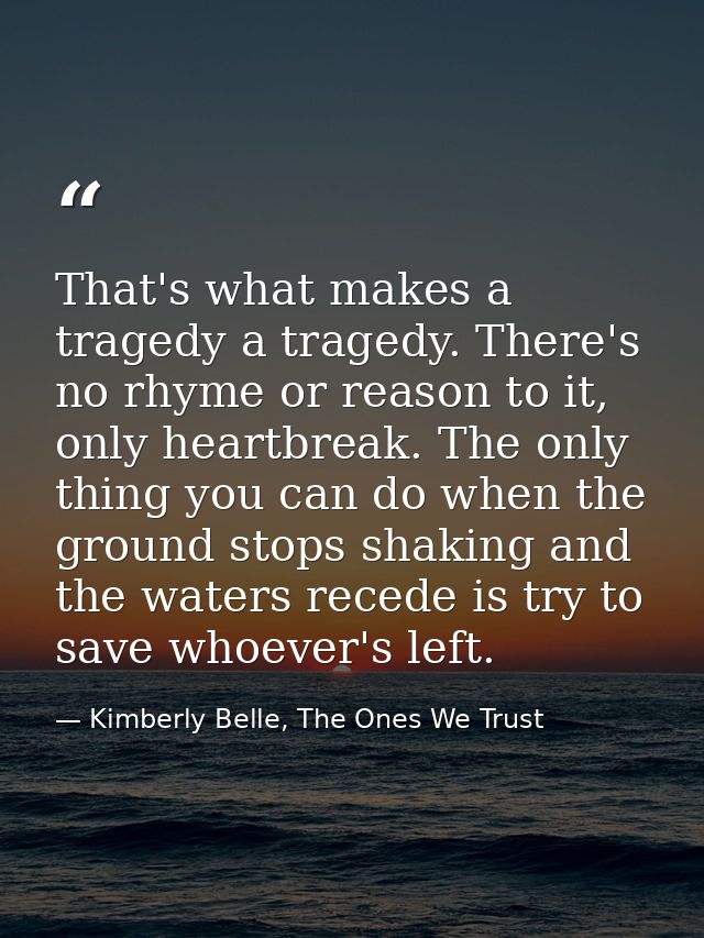 That's what makes a tragedy a tragedy. There's no rhyme or reason to it, only heartbreak. The only thing you can do when — Kimberly Belle, The Ones We Trust