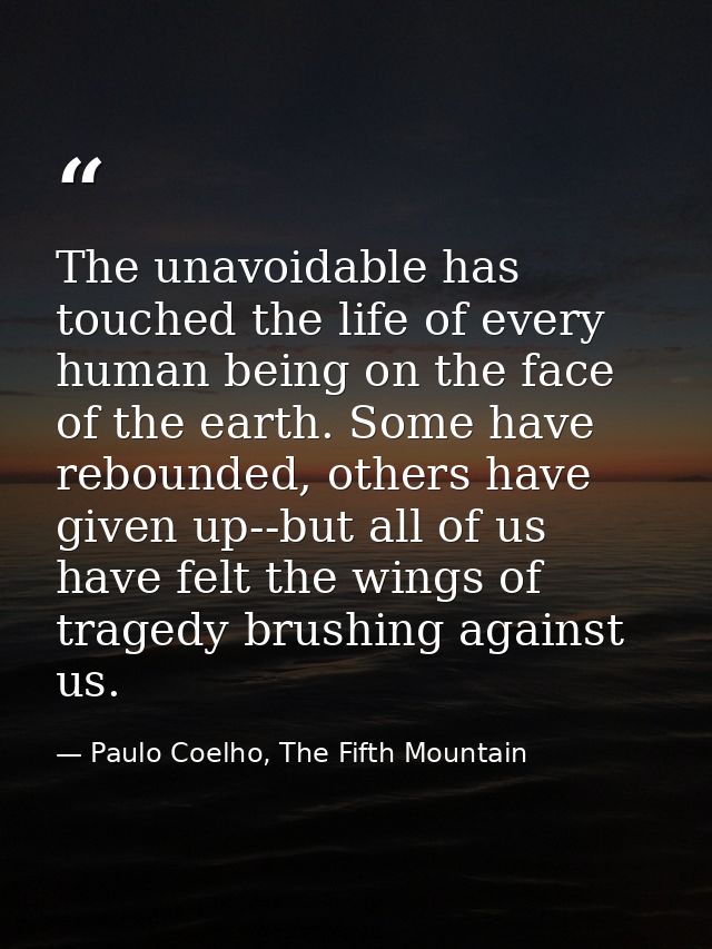 The unavoidable has touched the life of every human being on the face of the earth. Some have rebounded, others have giv — Paulo Coelho, The Fifth Mountain